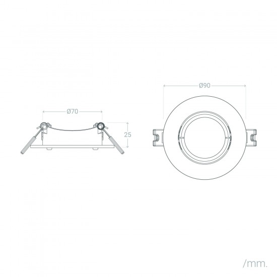 Aro Downlight Circular Inclinável de para lâmpadas LED GU10 / GU5.3 Corte Ø 70 mm